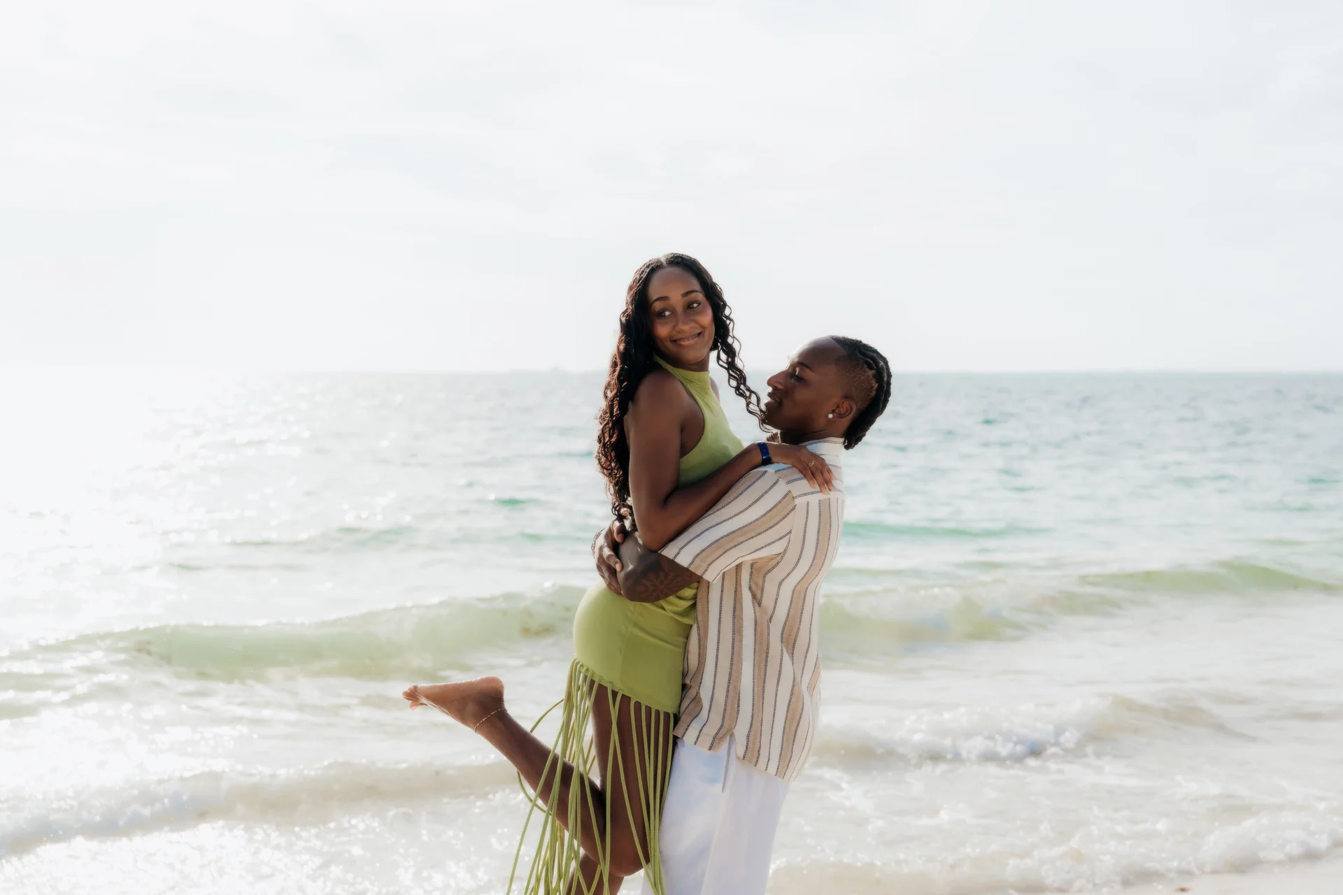 Couple standing forehead to forehead on the sand, RIU Latino, Costa Mujeres