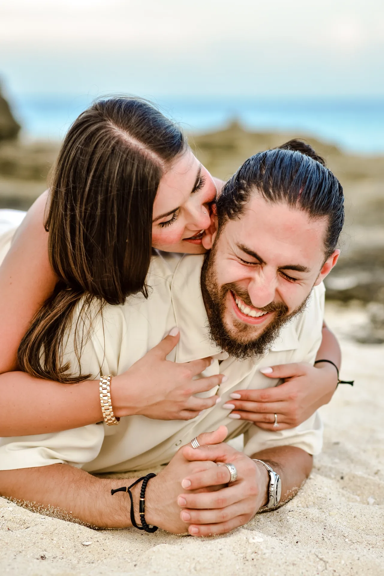 Candid couple photoshoot near the Tulum shoreline