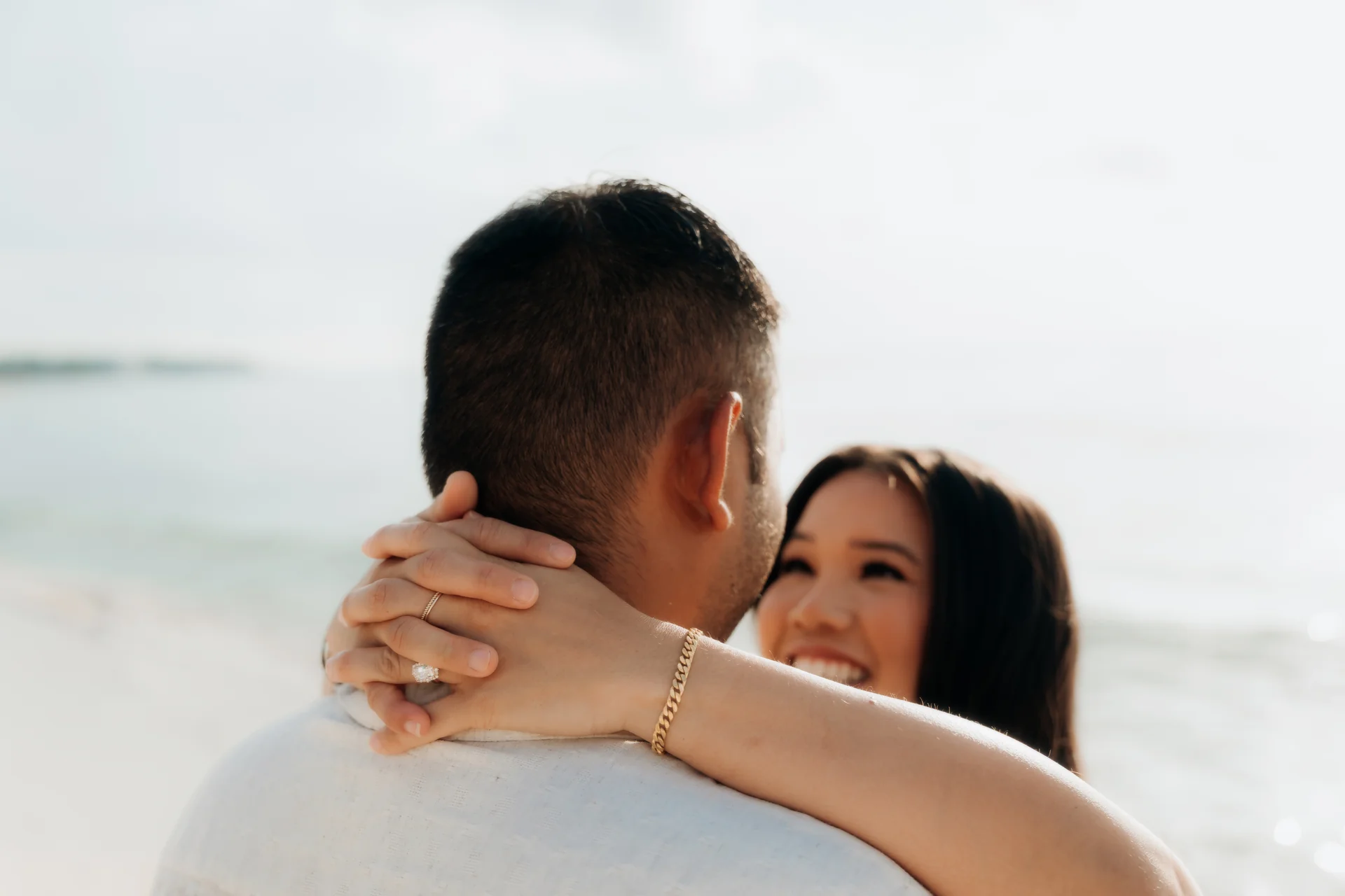 Couple standing forehead to forehead after saying yes, Hyatt Vivid, Playa del Carmen
