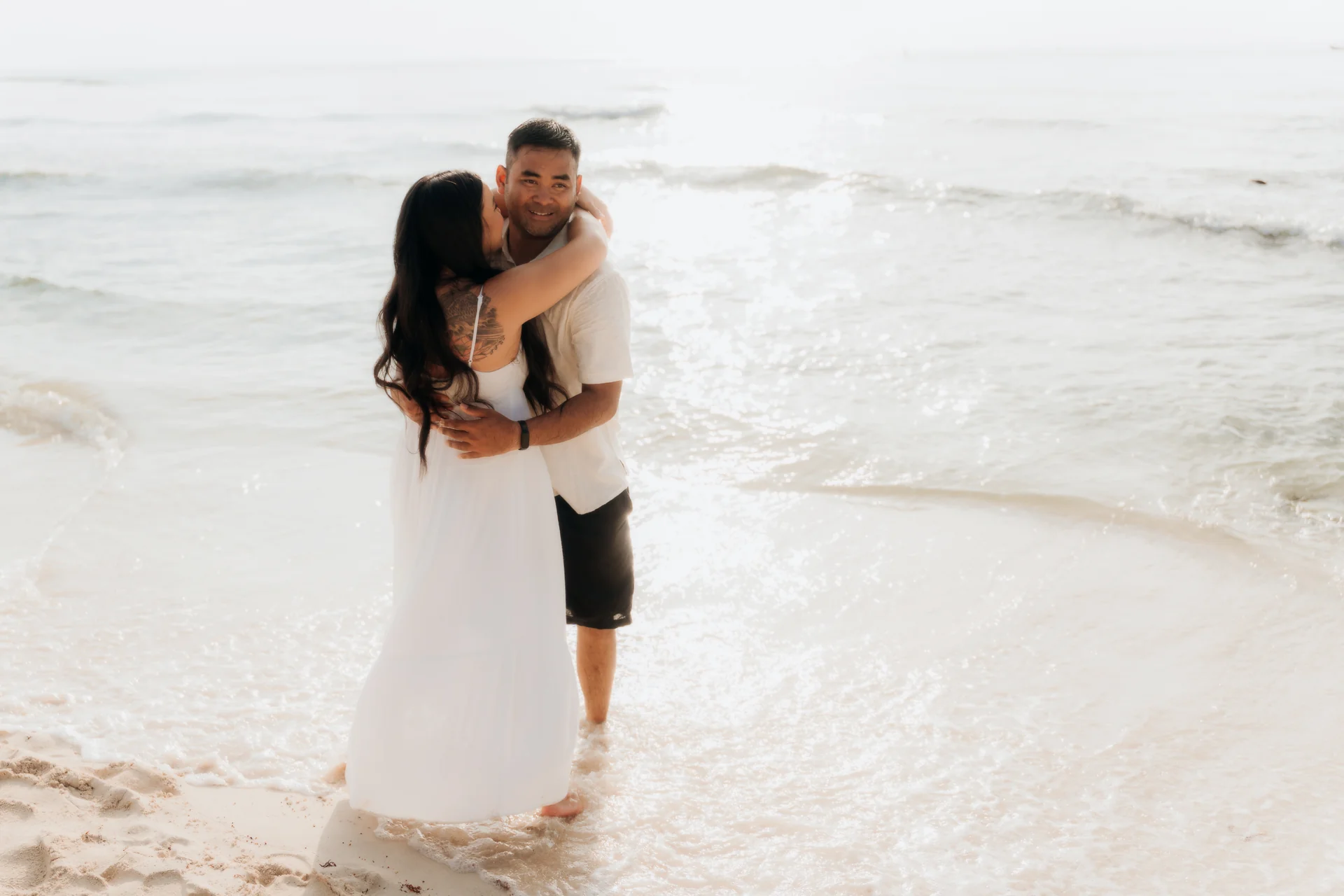 Couple sharing a laugh after the proposal, Hyatt Vivid, Playa del Carmen