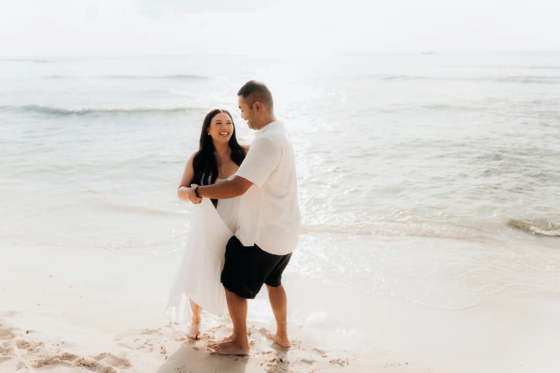 Partner leaning into the embrace after saying yes, Hyatt Vivid, Playa del Carmen