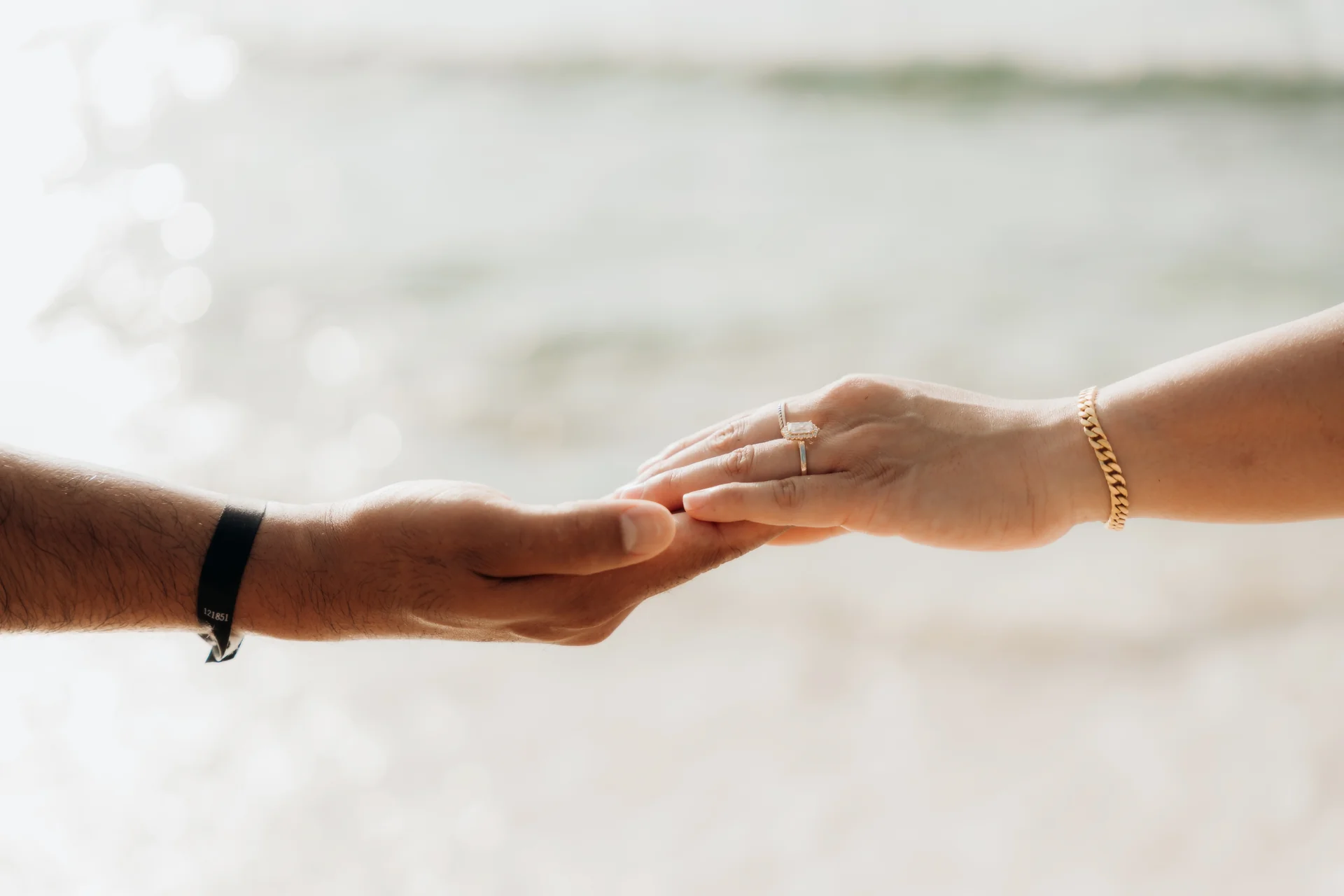 Engaged couple portrait at the shoreline, Hyatt Vivid, Playa del Carmen