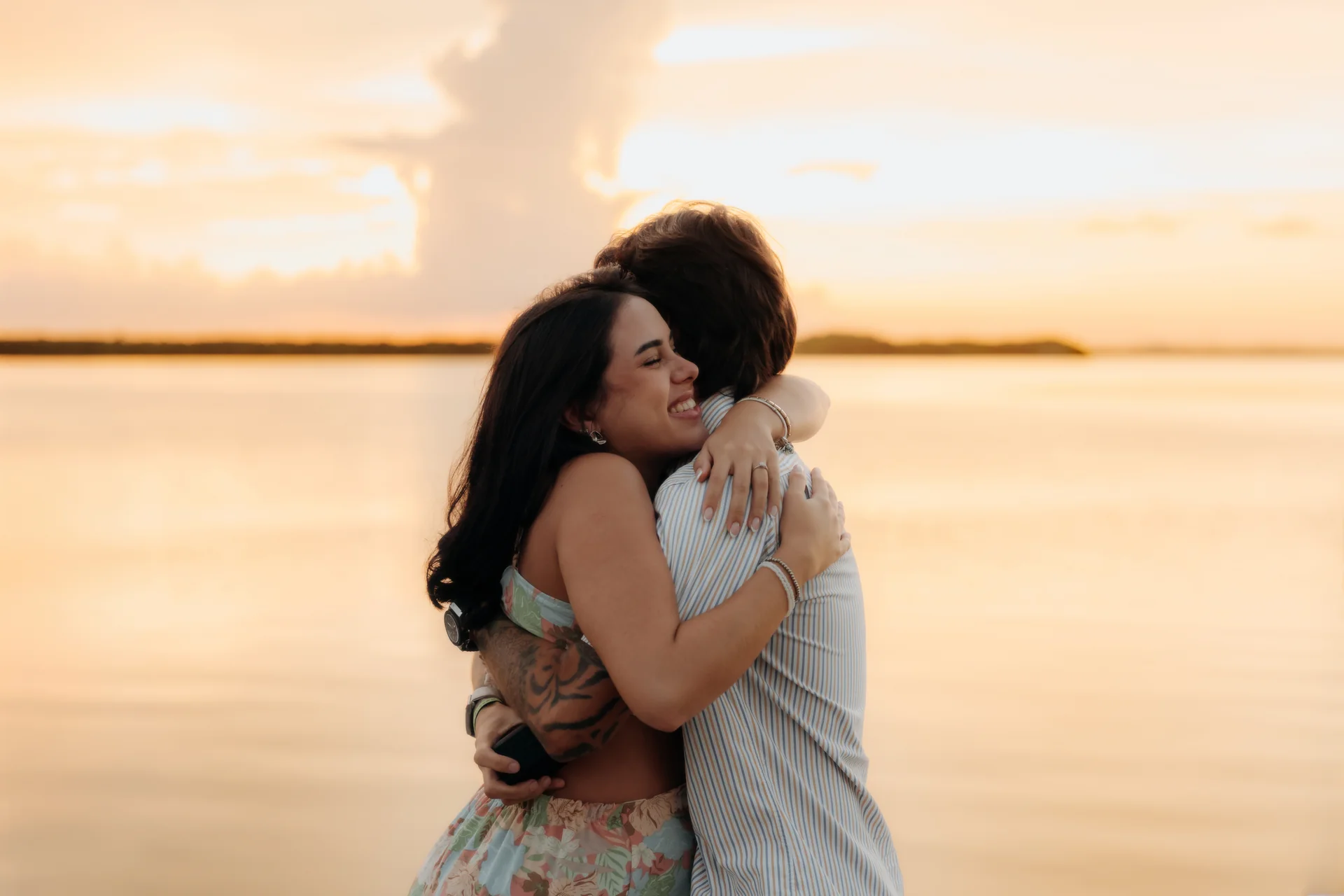 Couple walking away together after the proposal, Navios restaurant, Cancún